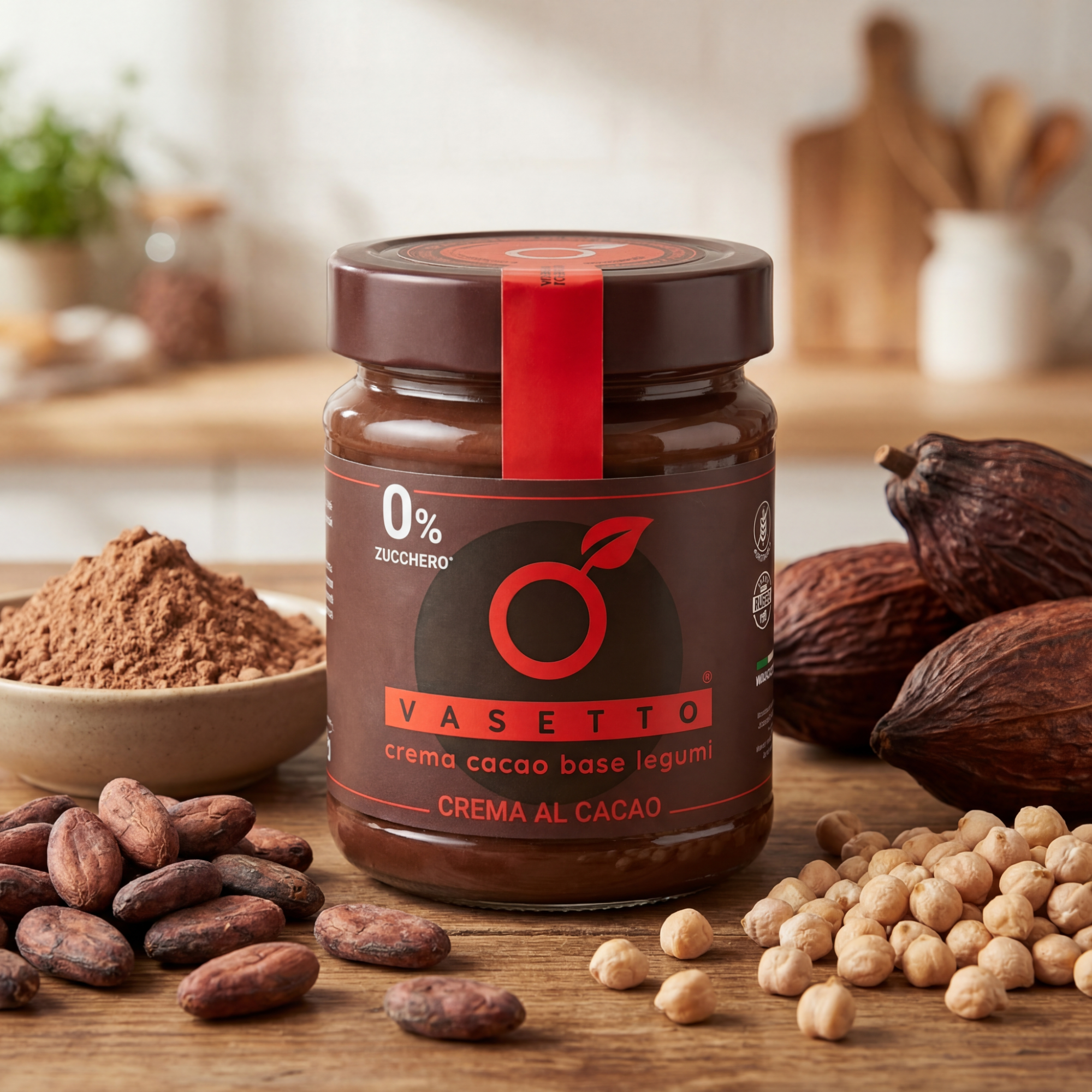 Crema spalmabile al cioccolato a base di cacao e legumi - Allergen Free - Senza frutta secca, Senza Zucchero e Vegan